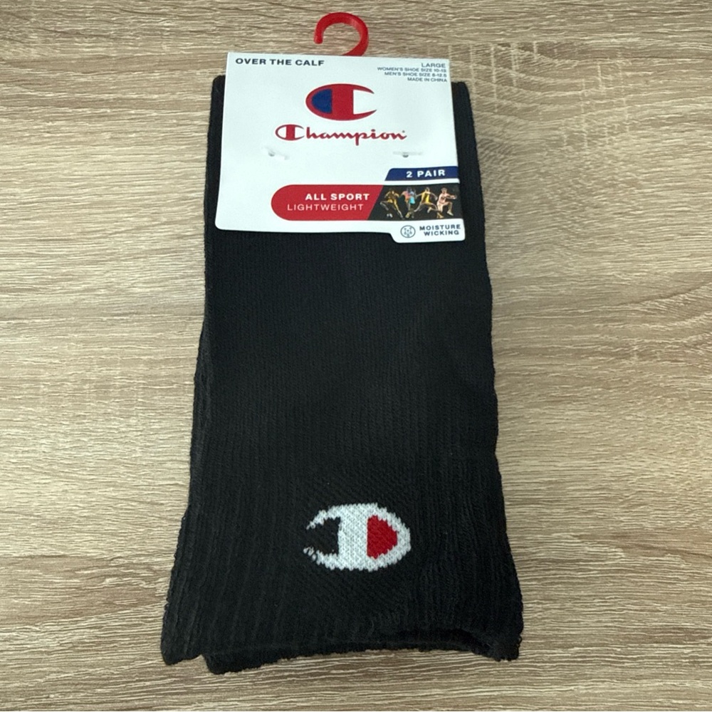 Brand New Champion  2 Pack Over The Calf Socks Black Size Large (8-12.5 Mens)
